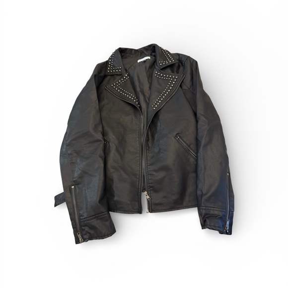 Boutique Plus Jackets & Blazers - Women's Black Studded Leather Jacket